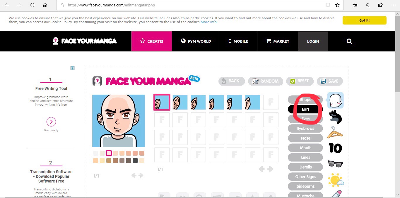 face your mangaの設定画像